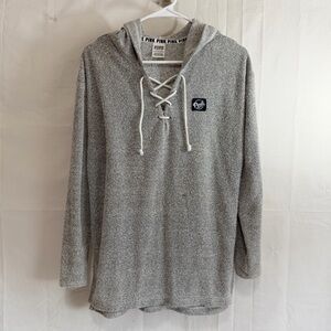 PINK Victoria's Secret Gray Lace-Up Hoodie Terry Towel Sweatshirt XS